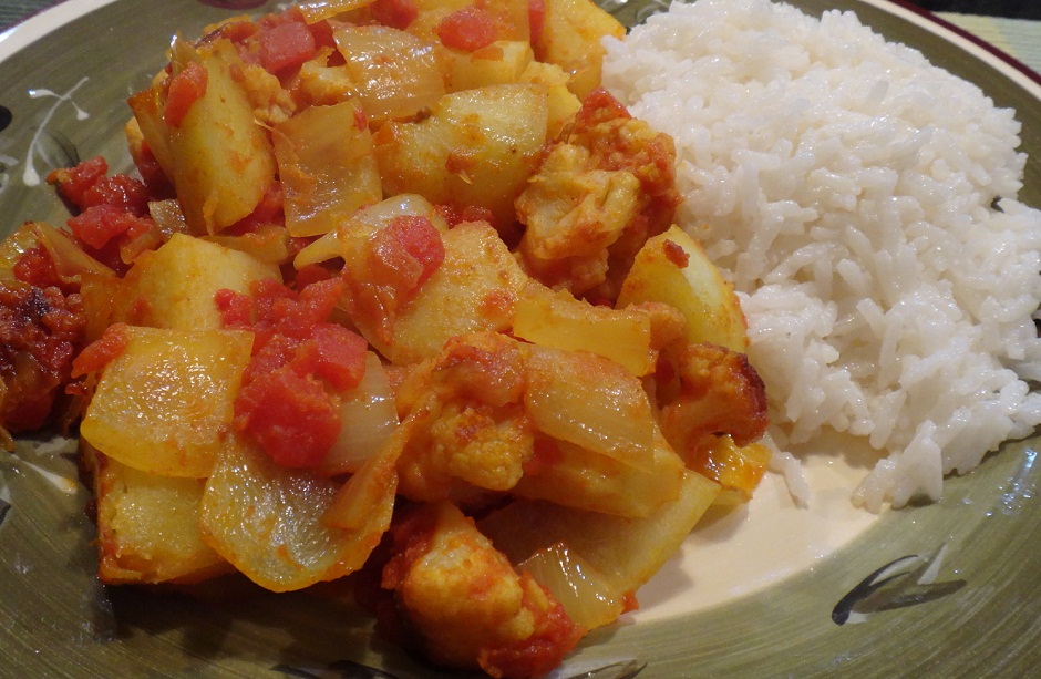 Aloo Phujia with Coconut Rice